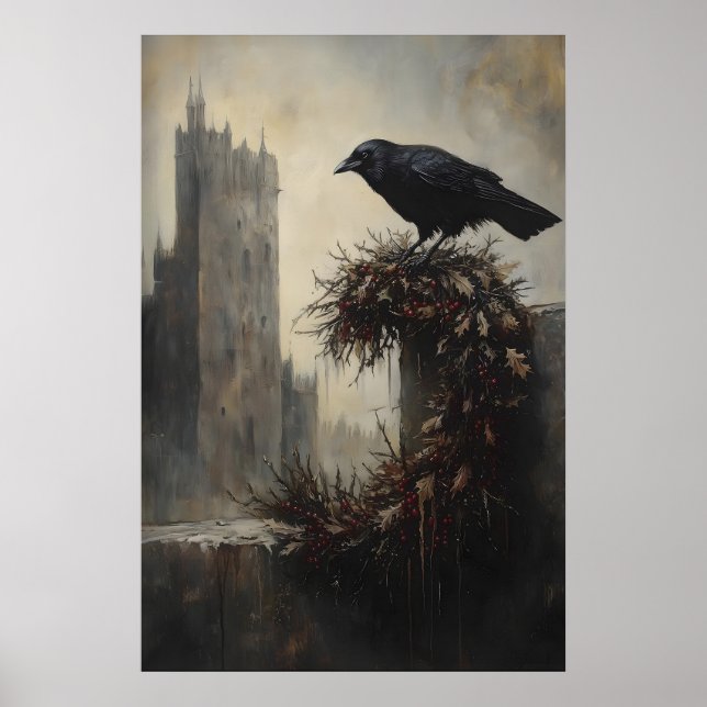 Gothic Winter Raven Crow Xmas Wreath Art Poster (Vorne)