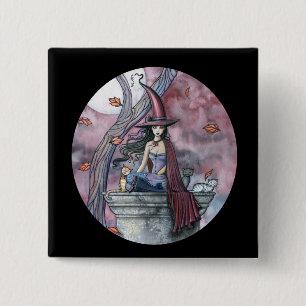 Gothic Witch Cat Halloween Button, Button