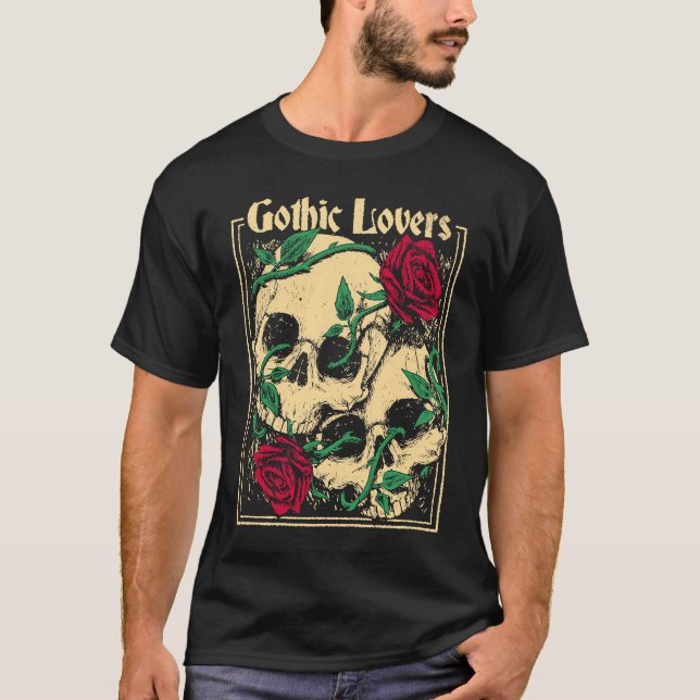 Gothic  Witch Pagan Wiccan Wicca Roses & Skulls T-Shirt (Vorderseite)