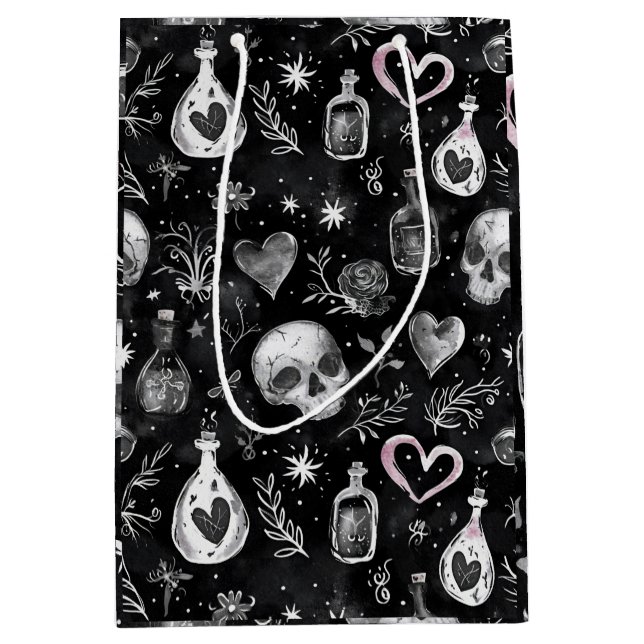 Gothic Witchcraft Liebe Potion Schädelherzen Mittlere Geschenktüte (Vorderseite)