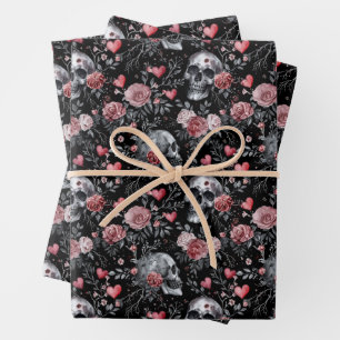 Gothic Witchcraft Skulls mit Rose Geschenkpapier Set