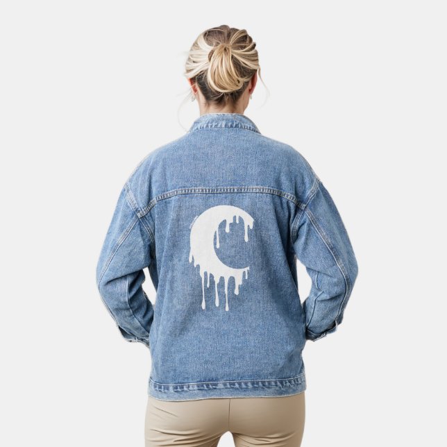 Gothic Witz White Dripping Moon Silhouette Jeansjacke (Modell)