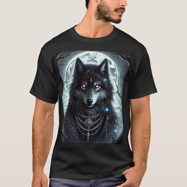 Gothic Wolf | Vollmond | Dunkle Fantasie T-Shirt (Vorderseite)
