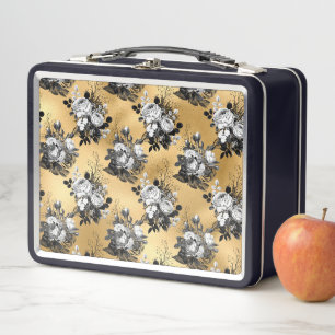Gothic Yellow Blume Blätter Blumenbilder Metall Brotdose