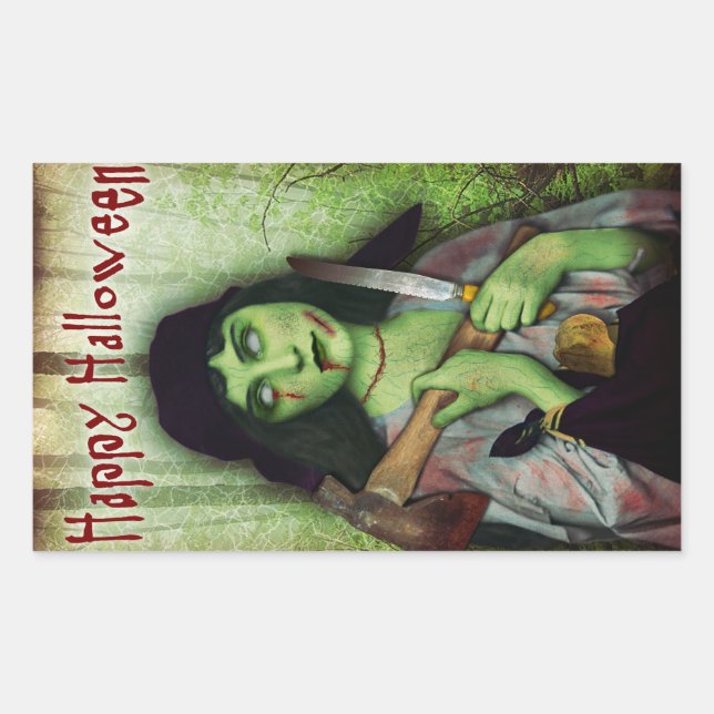 Gothic Zombie Girl Halloween Horror Rechteckiger Aufkleber (Vorderseite)