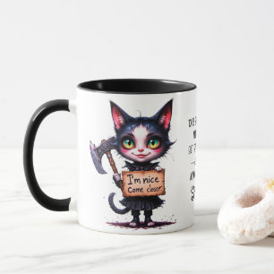 Gothik Grusel Psycho Süße Katze mit Axt Tasse