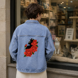 Gothique Chat Noir Roses Rouges Violet