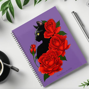 Gothique Chat Noir Roses Rouges Violet