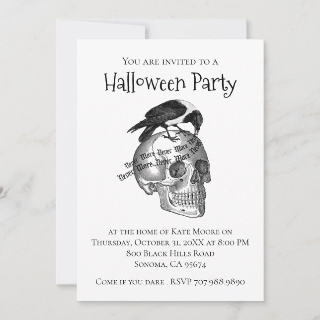 Gothique Corbeau crâne Halloween Invitation (Devant)