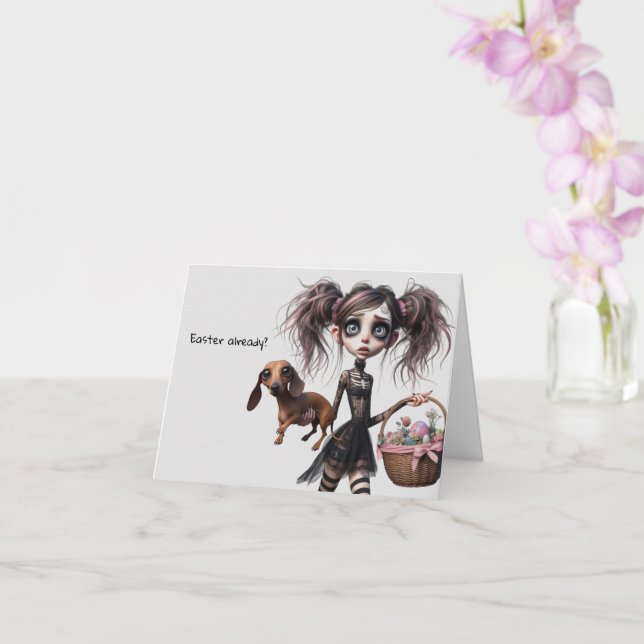 Gothique Fille de Pâques avec Dachshund Carte de P (Orchidée)