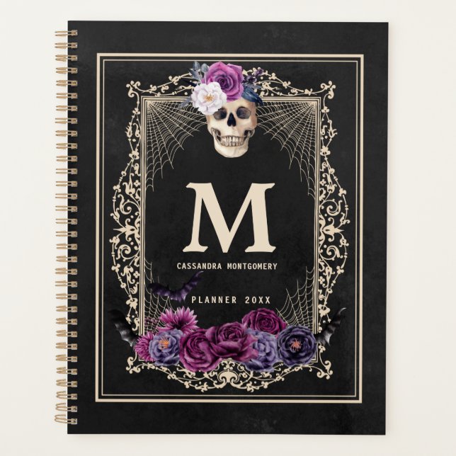 Gothique Floral Crâne personnalisé Monogramme et n (Devant)