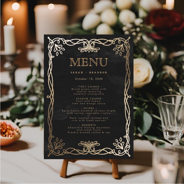 Gothique Médiéval Gold Ivy Menu Mariage (Créateur téléchargé)