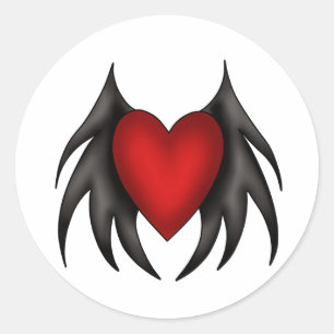 Gothique mignon rouge ailes autocollants de coeur