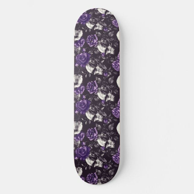 Gothique Noir et Pourpre Skuls Rose Skateboard (Recto)