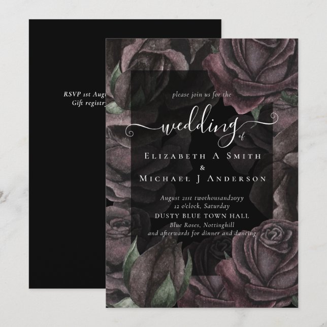 Gothique Noir Rose Goth Wedding Invitation (Devant / Derrière)
