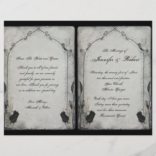 Gothique Noir Rose Trellis Programme de mariage (Devant)
