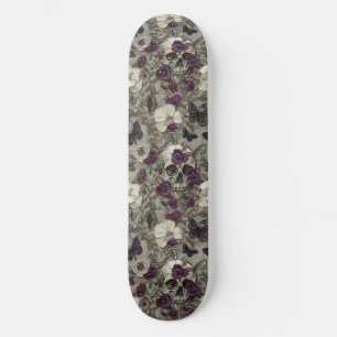 Gothique Noir Violet Rose Crânes Moths Skateboard