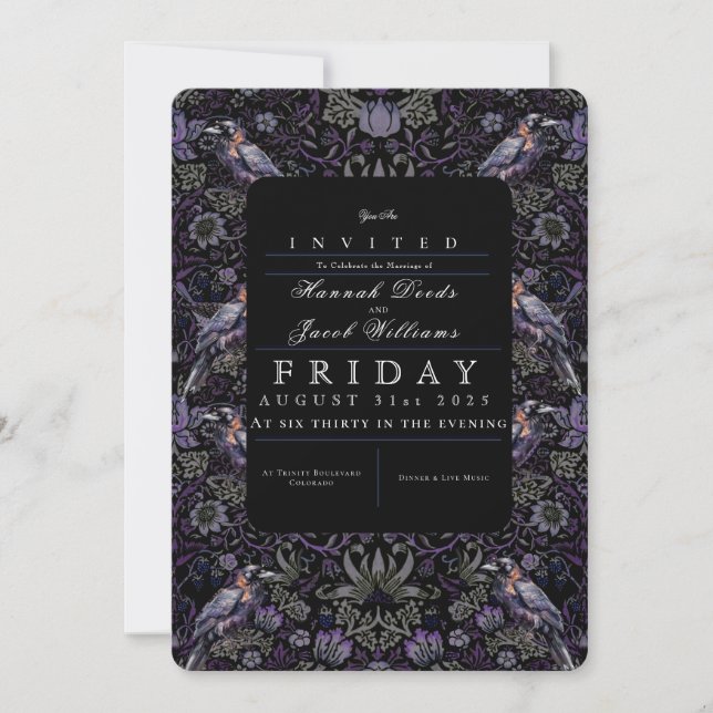 Gothique Raven William Morris Faire-part de mariag (Devant)