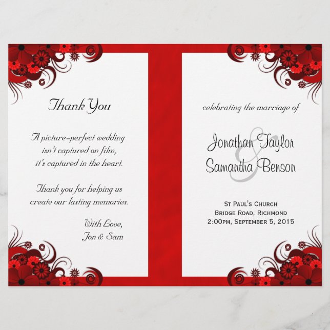 Gothique Rouge Floral Bi-Fold Wedding Programme Mo (Devant)