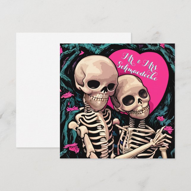 Gothique Squelette Mariage Merci Cartes Rose Turqu (Devant / Derrière)