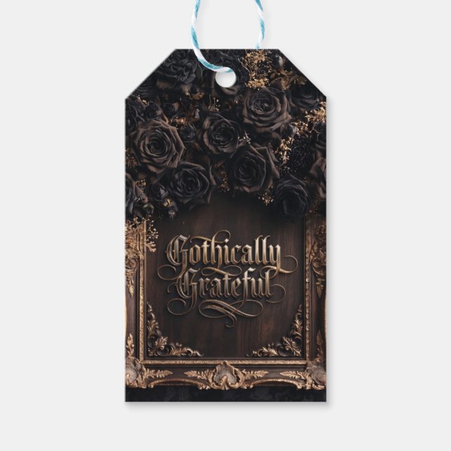 Gothisch dankbare Typografie mit dunklen Rosen  Geschenkanhänger (Vorderseite)