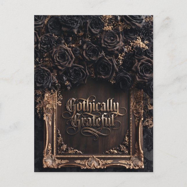 Gothisch dankbare Typografie mit dunklen Rosen  Postkarte (Vorderseite)