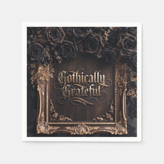 Gothisch dankbare Typografie mit dunklen Rosen  Serviette (Vorderseite)