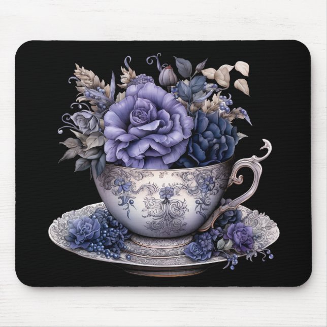GOTHISCHE BLUE & PURPLE BLUMEN IN EINER TEACUP MOUSEPAD (Vorne)