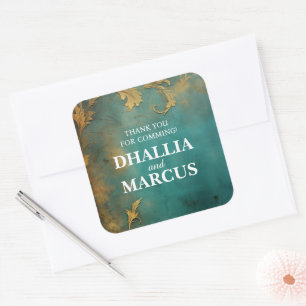 Gothische Blumen Teal Und Gold Quadratischer Aufkleber