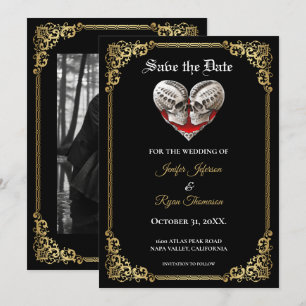 Gothische Halloween-Hochzeit Save-the-Date-Einladu Ankündigung