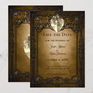 Gothische Halloween-Hochzeit Save-the-Date-Einladu Ankündigung