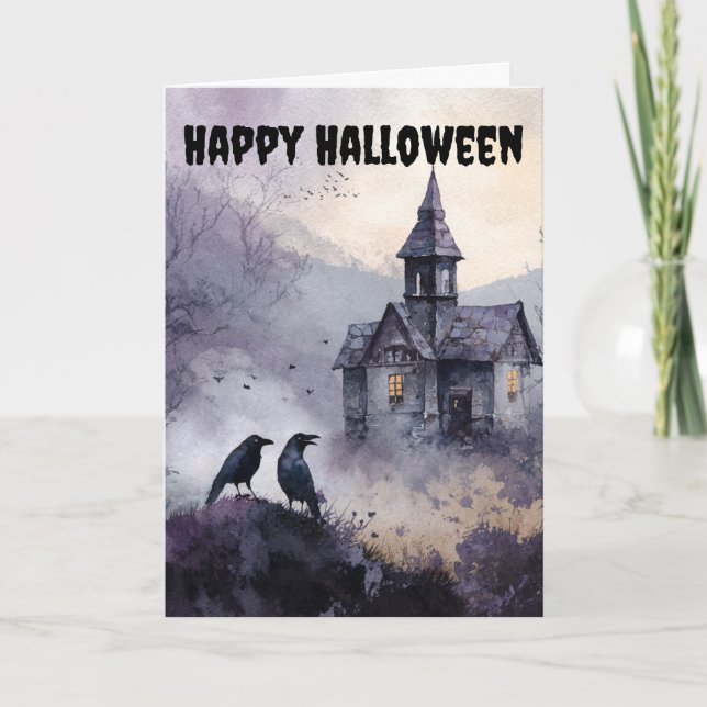 Gothische Halloween-Szene Feiertagskarte (Vorderseite)