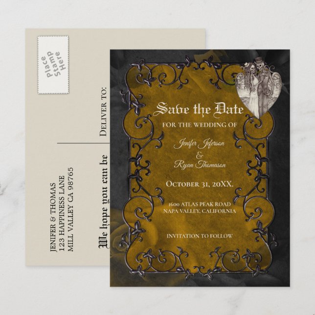 Gothische Hochzeit speichern das Datum Postkarte (Vorne/Hinten)
