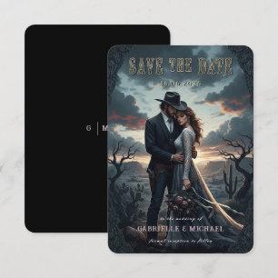Gothische melancholische Western-Cowboy-Hochzeit T Save The Date