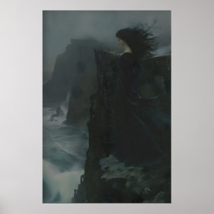 Gothische Prinzessin auf einer Klippe in einer Mee Poster