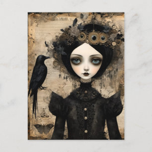 Gothische Rabenprinzessin Collage Postkarte