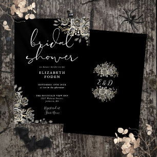 Gothische Rosen Blumen Hochzeitsdusche in Schwarz  Einladung