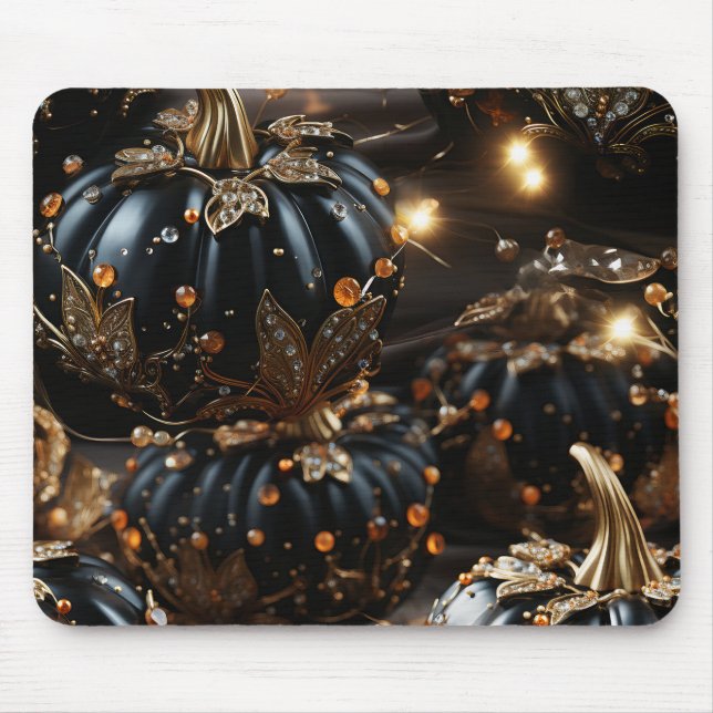GOTHISCHE SCHWARZE HALLOWEEN PUMPKINE MIT GOLD-BLÄ MOUSEPAD (Vorne)