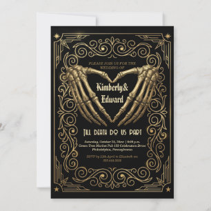 Gothische Skelett Hochzeitseinladung Schwarz Gold Einladung