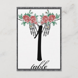 Gothische Skeletthand Rosen Hochzeit Tischnummer