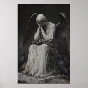Gothische Weihnachtsengel Statue mit Raben Art Poster