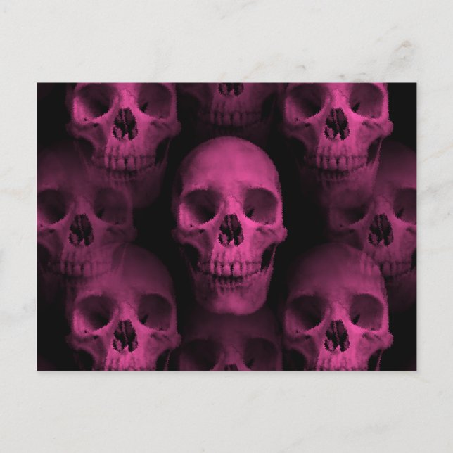 Gothischer Punk, gürmisch-rosa niedlicher Schädel Postkarte (Vorderseite)