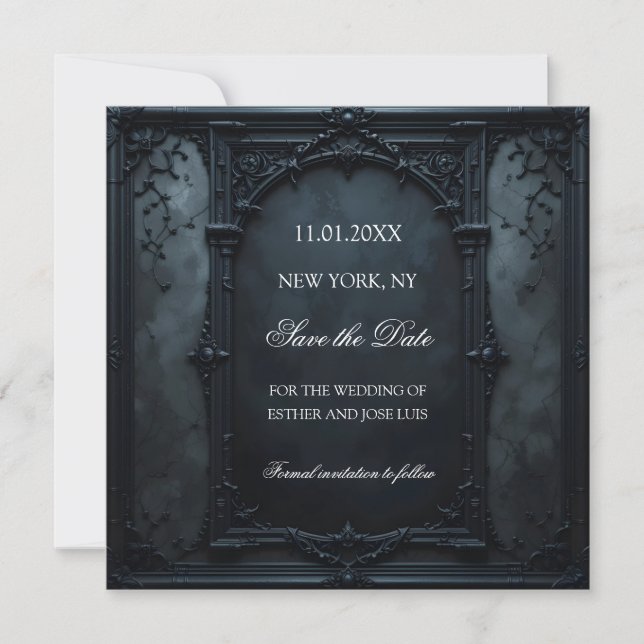 Gothischer quadratischer Rahmen Save The Date (Vorderseite)