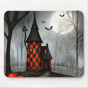Gothischer Schachbrett-Halloween-Turm Mousepad
