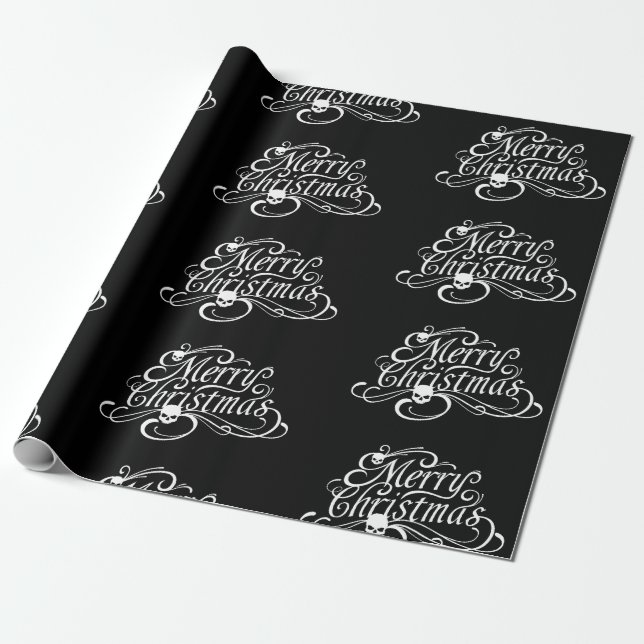 Gothischer Schädel Frohe Weihnachtswrapping Papier Geschenkpapier (Ungerollt)