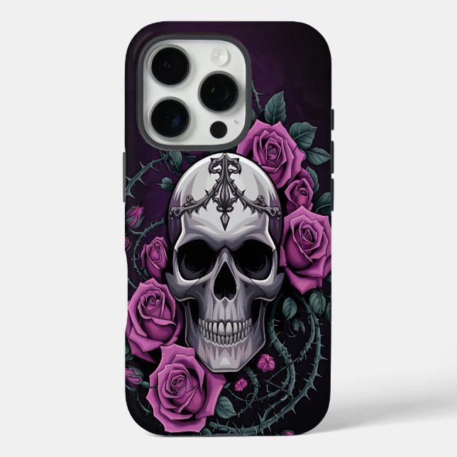 Gothischer Schädel mit Lila Rose iPhone 16 Pro Hülle (Rückseite)