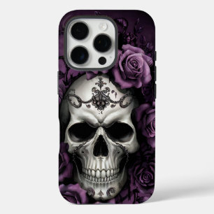 Gothischer Schädel mit Lila Rose iPhone 16 Pro Hülle