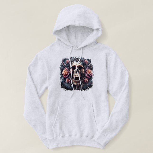 Gothischer Schädel mit Rose Hoodie (Design vorne)