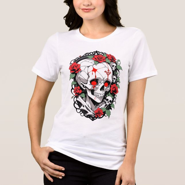 Gothischer Schädel mit Rose Tri-Blend Shirt (Vorderseite)