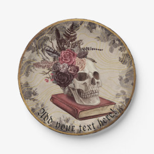 Gothischer Schädel mit Vintager Blumenhaut Pappteller